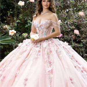 Elegant Strapless Pink Floral Gown